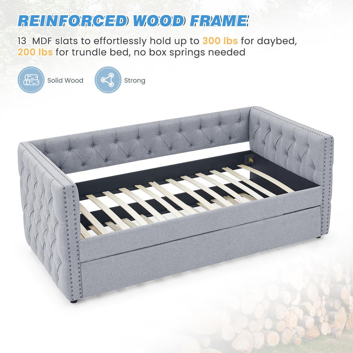 Linen Upholstered Twin Size Daybed with Trundle F850661