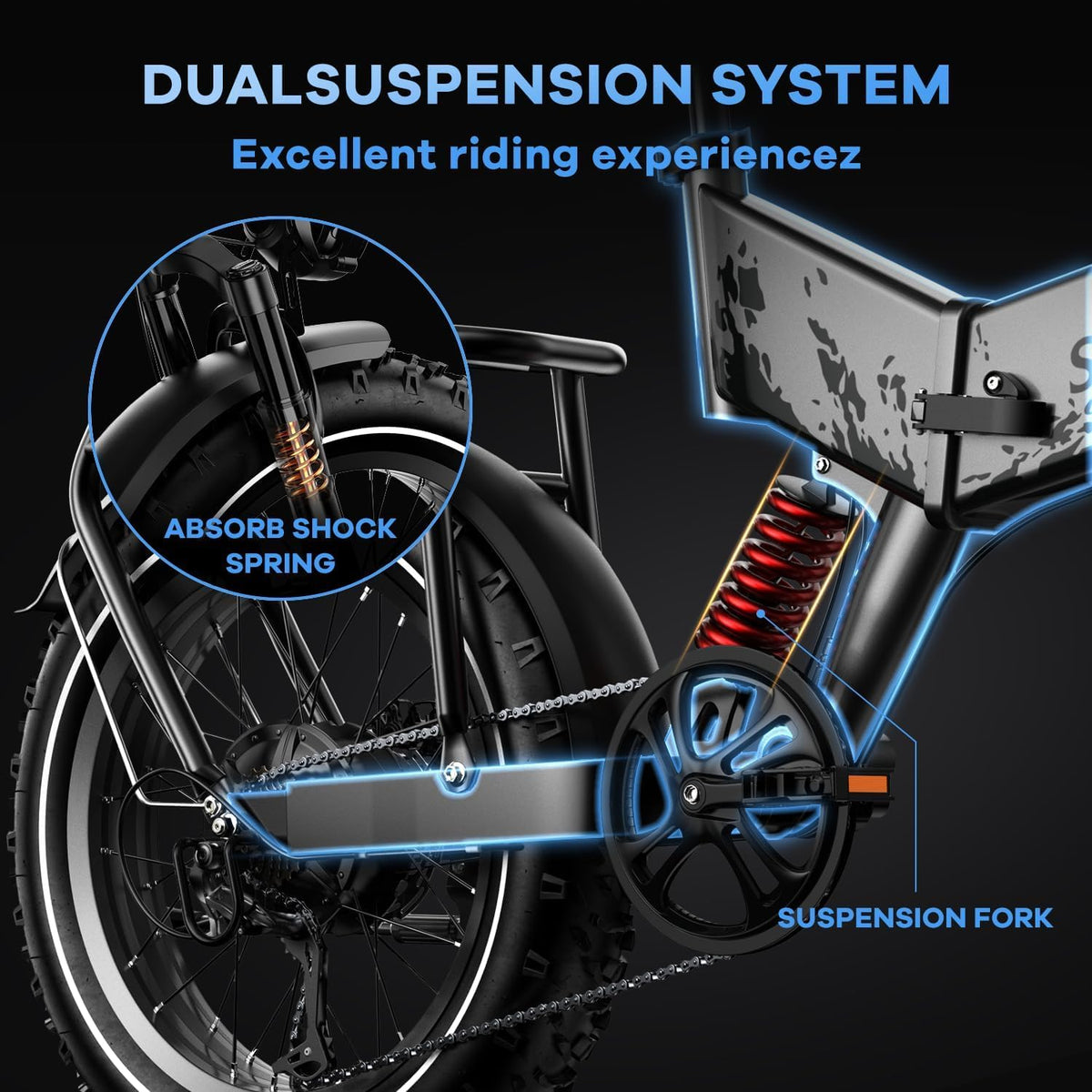 1500W Folding Electric Bike with 52V 20AH Removable Battery, 20" x4.0 Fat Tire V262