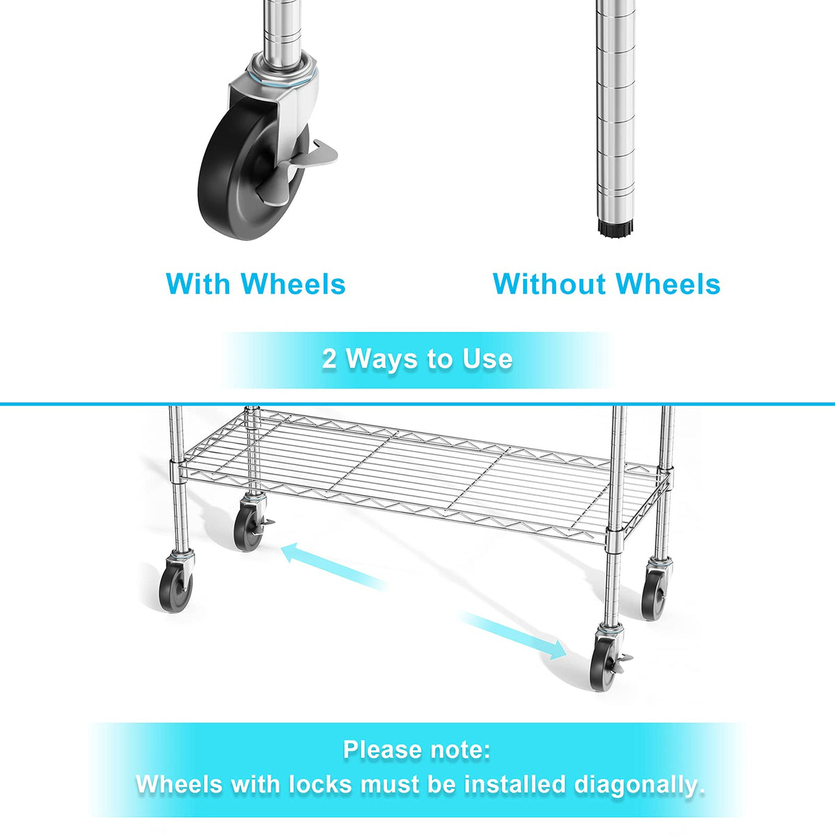 3-Tier Heavy Duty Metal Storage Shelves with Casters M824074