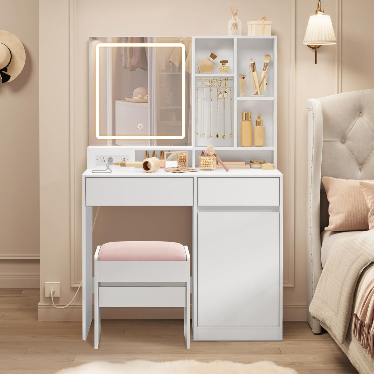 Vanity Desk with Mirror and Lights B768294