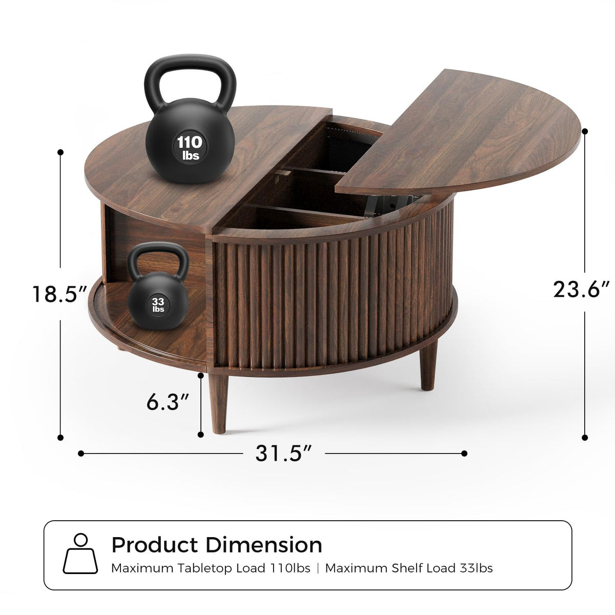 Round Lift Top Coffee Table with Storage C93942