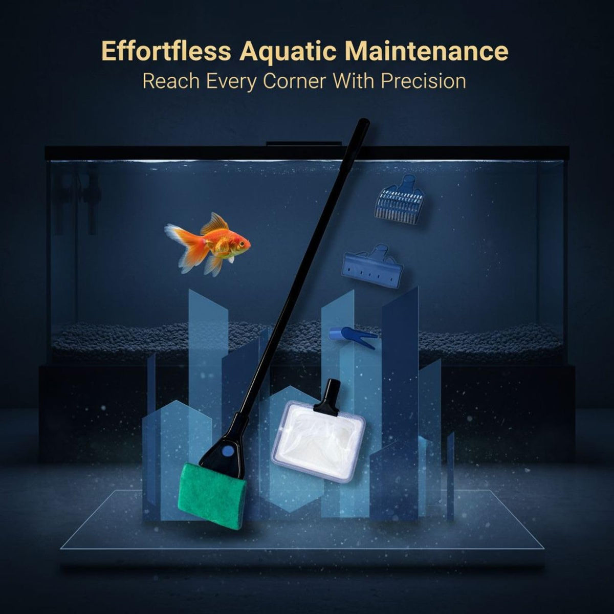 5 in 1 Aquarium Cleaning Kit with Algae Scraper Gravel Rake Fish Net and Brush H359
