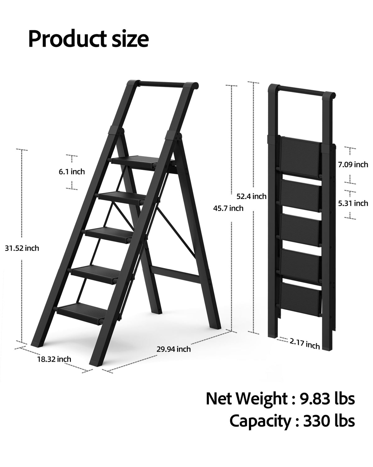 5 Step Aluminum Folding Ladder K8077
