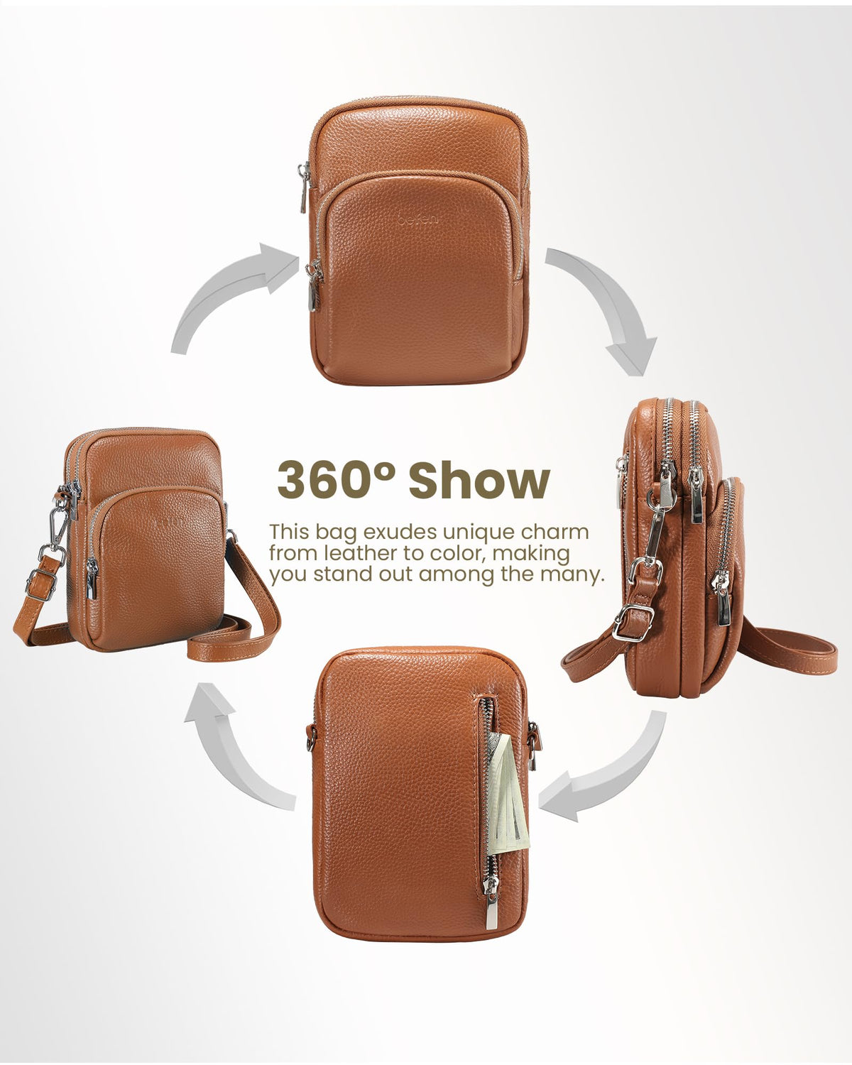 Small Genuine Leather Crossbody Bag with RFID Blocking Card Slots W102
