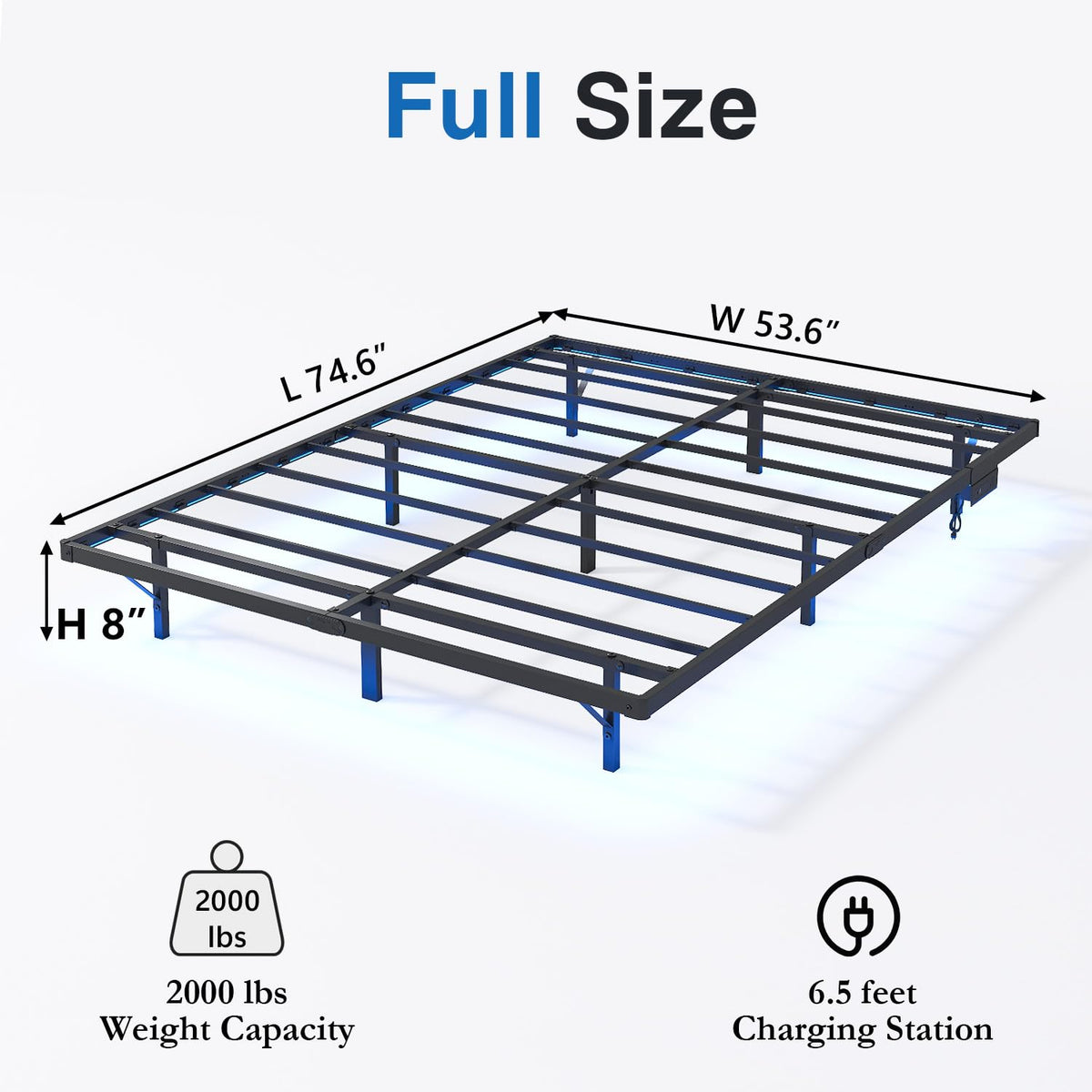 8 inch Floating Bed Frame Full with Charging Station X536561