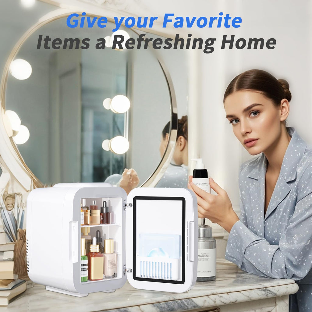 4 Liter 6 Cans Mini Fridge with LED Mirror F1858