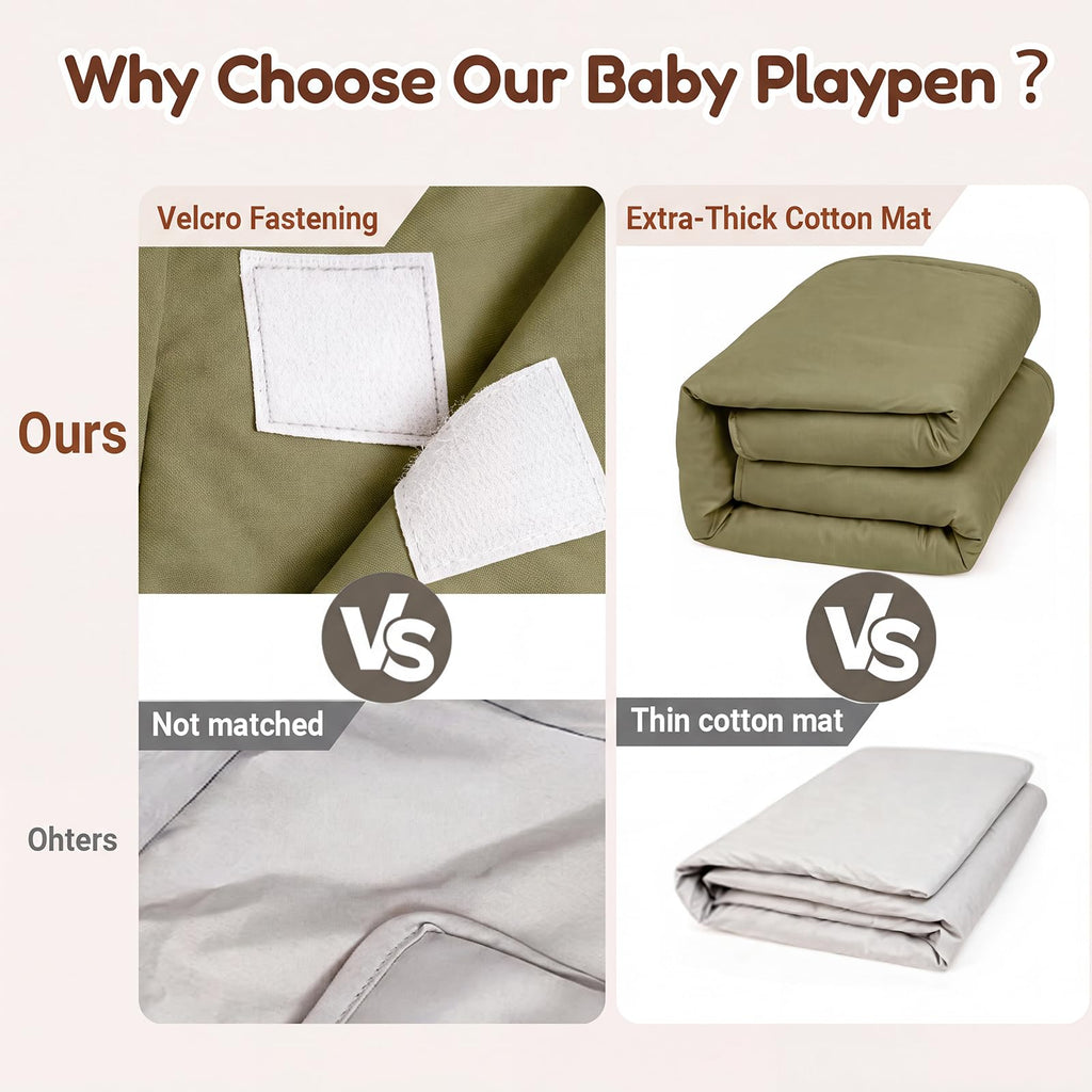 Foldable Baby Playpen with Mat, Breathable Mesh Green 71"×59" E7116
