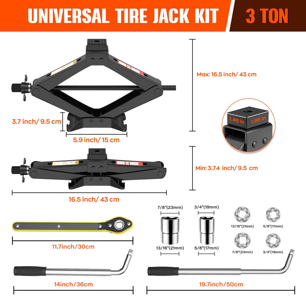 3 Ton Portable Scissor Jack with Lug Wrench B5470