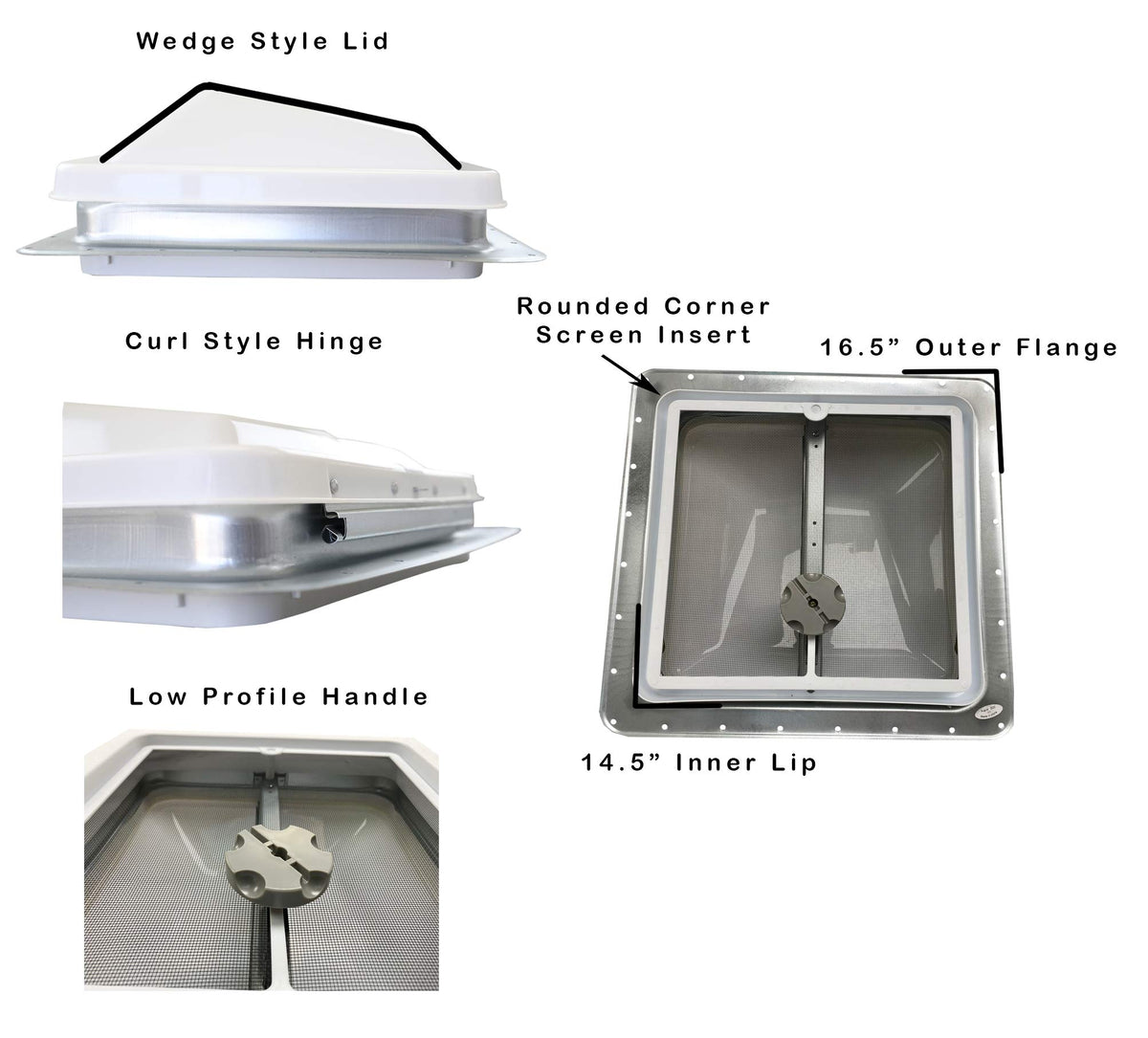 White Manual Crank RV Roof Vent with Screen W290223