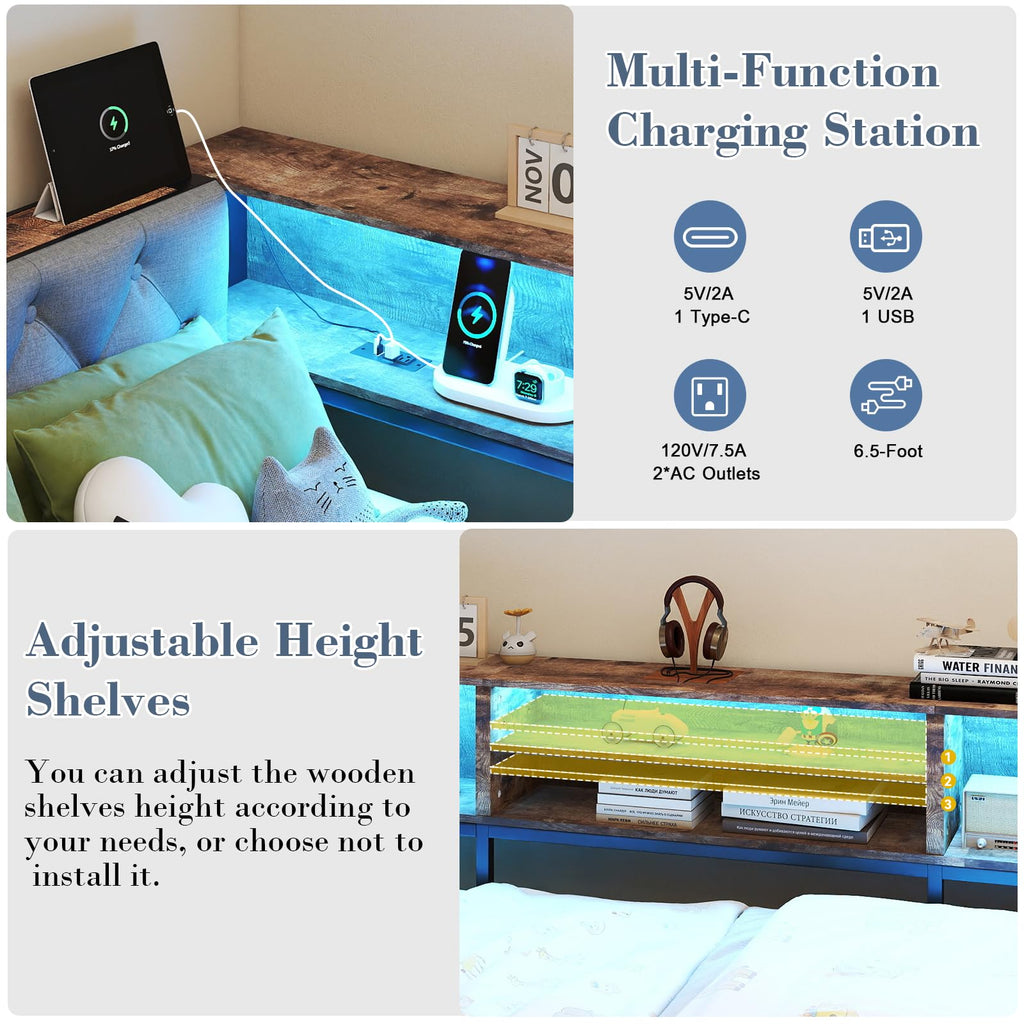 Twin Size Corner Bed Frame with Storage and Headboard V41893