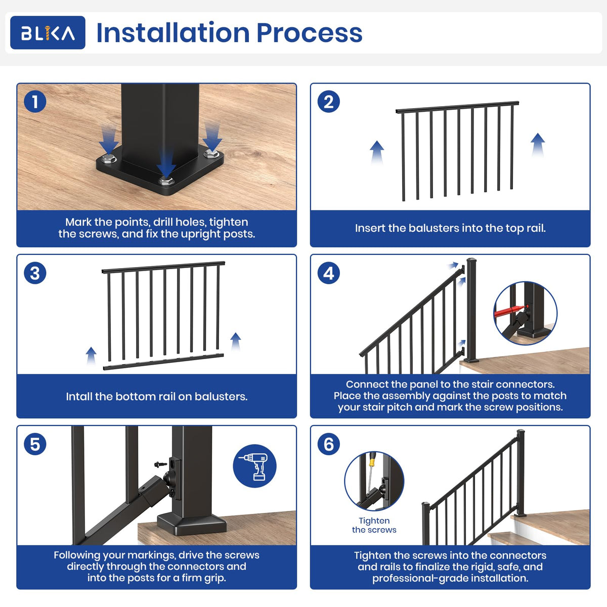 Aluminum Stair Railing Kit with Post, Matte Black W998