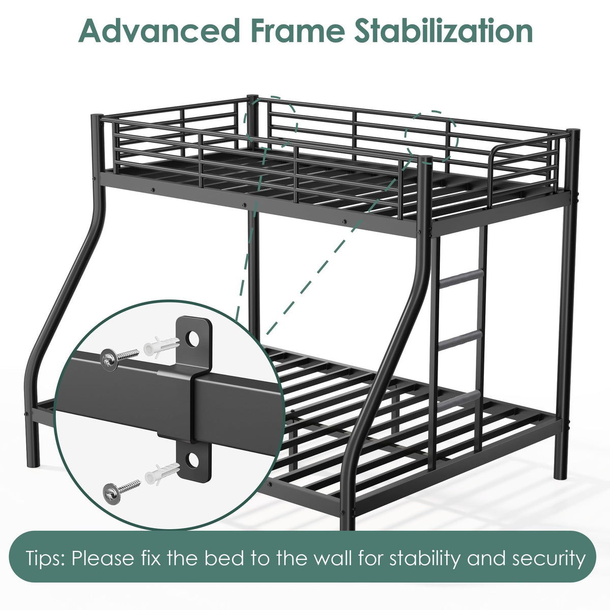 Twin XL Over Full Bunk Bed with Mattresses, Black E27006