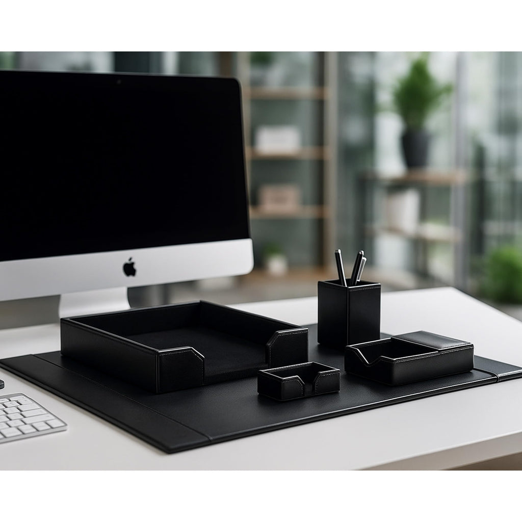 Black Bonded Leather 5-Piece Desk Set Z2199