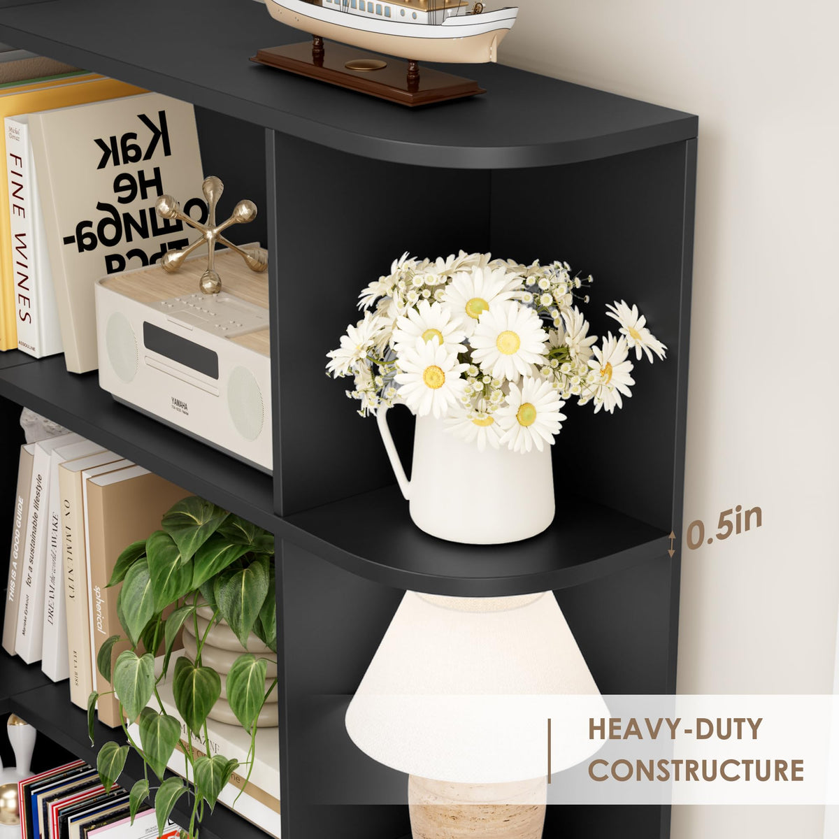 72" Tall 6-Tier Black Corner Bookshelf N492