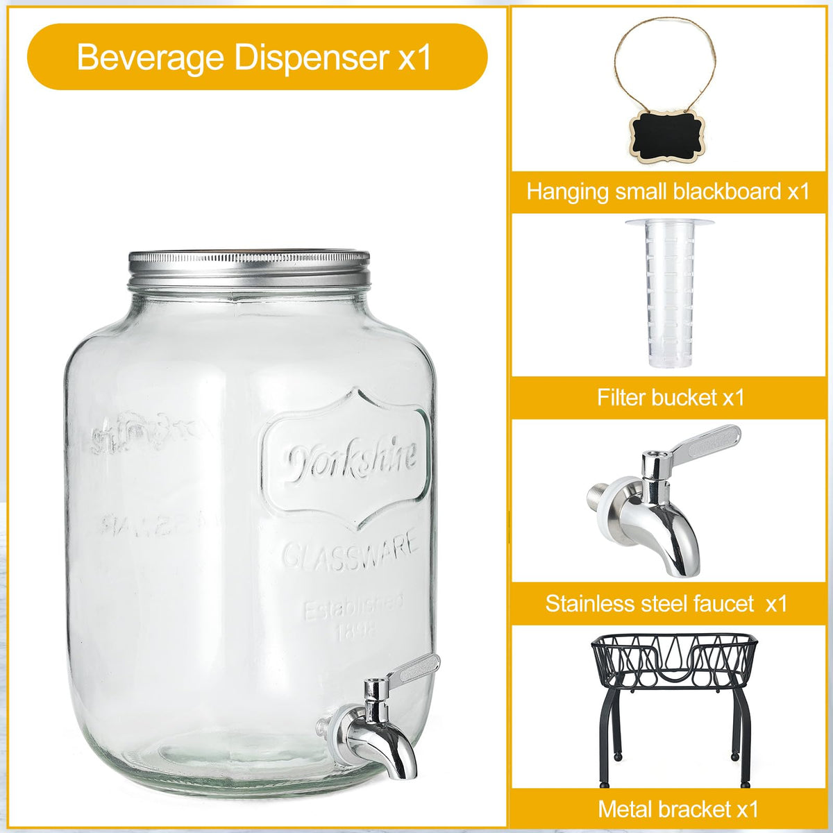 2 Gallon Glass Beverage Dispenser with Stand & Fruit Infuser L894065