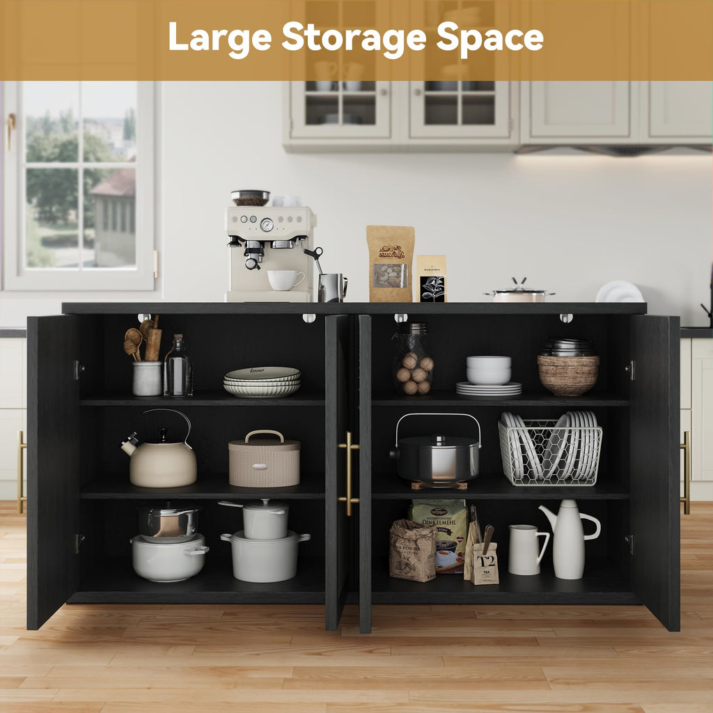 63" Black Wood Buffet Cabinet with Storage E6313