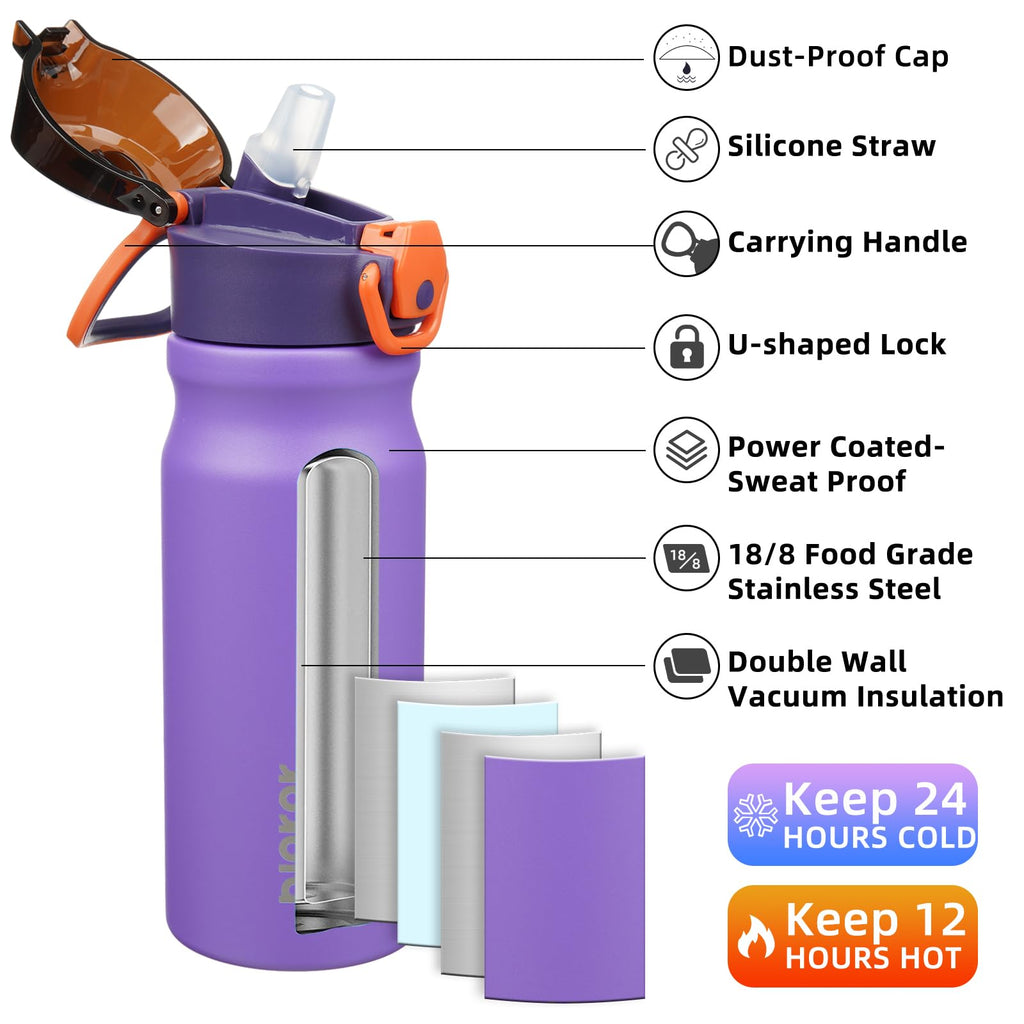 18 oz Insulated Stainless Water Bottle with Straw & Handle W292