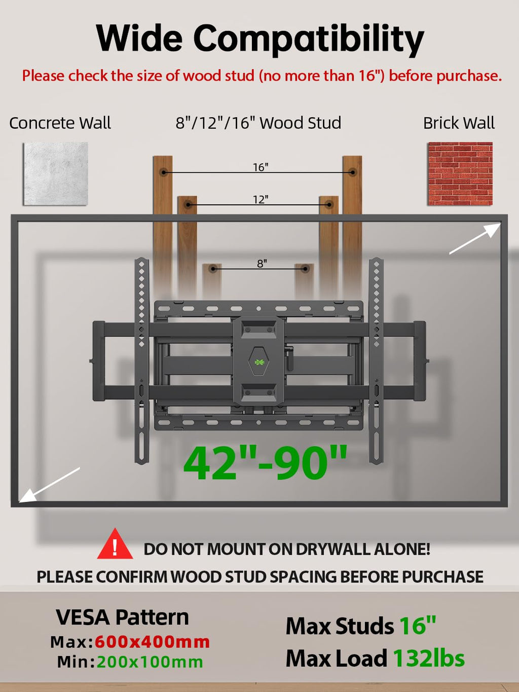 Full Motion TV Wall Mount for 42-90 inch Flat Screen X81722