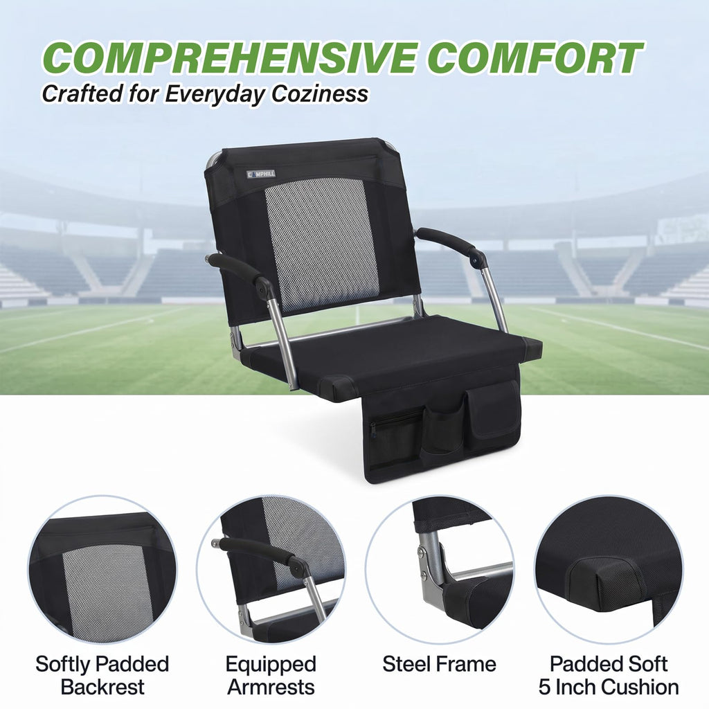 2 Pack Black Stadium Seats with Back Support & Armrests C8041