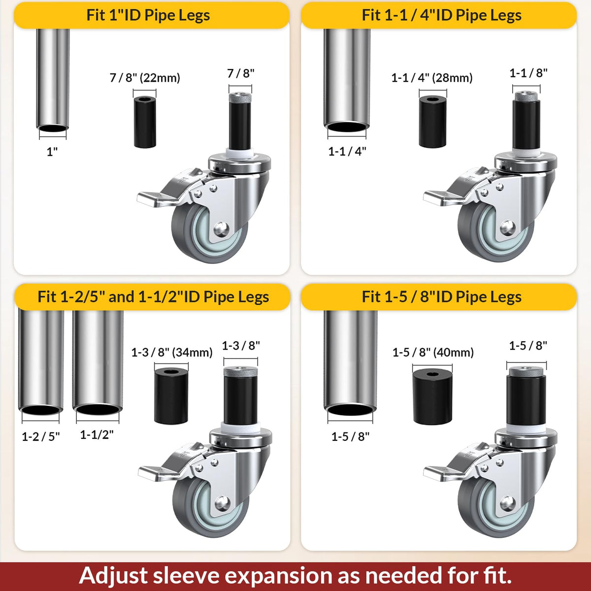 3 Inch Expanding Stem Locking Swivel Casters Set of 4 A41347