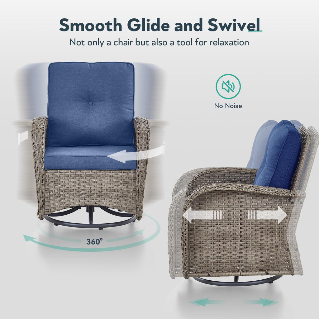 6 Piece Grey Wicker Patio Furniture Set with Blue Cushion A296292