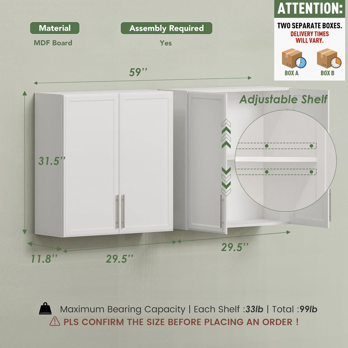 White Wall Cabinet with Adjustable Shelf V7796