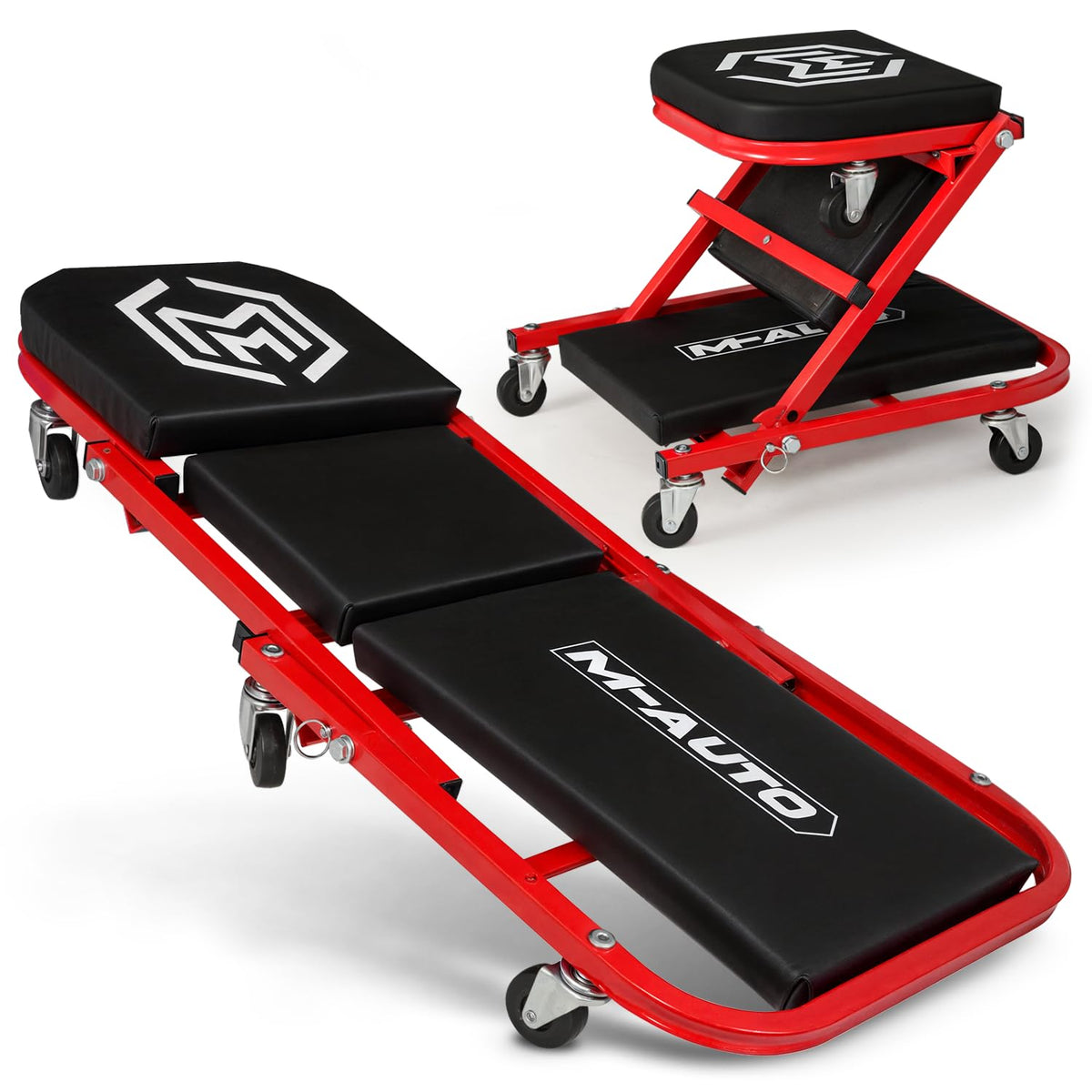 40-Inch Folding Creeper Rolling Seat, 330LBS Capacity with 6 Swivel Casters, Red Q78622