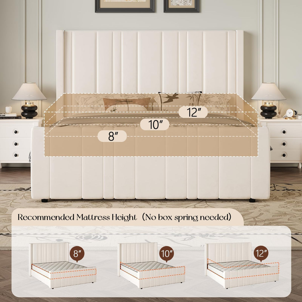 Full Size Velvet Headboard Bed Frame K978