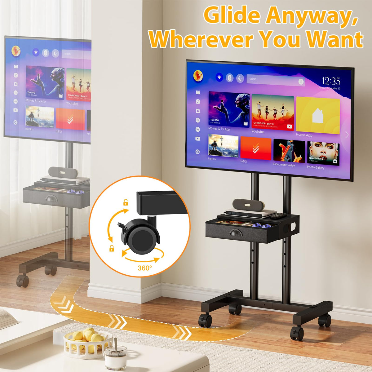 Rolling TV Stand with Drawer for 32-75 Inch TVs U324816