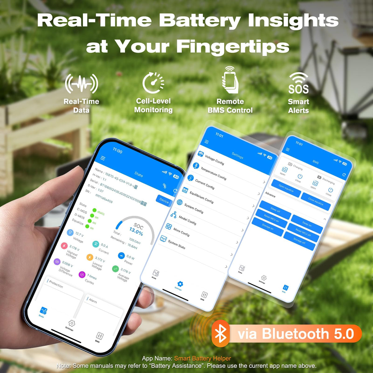 12V 100Ah Mini LiFePO4 Lithium Battery with Bluetooth, Smart BMS V85841