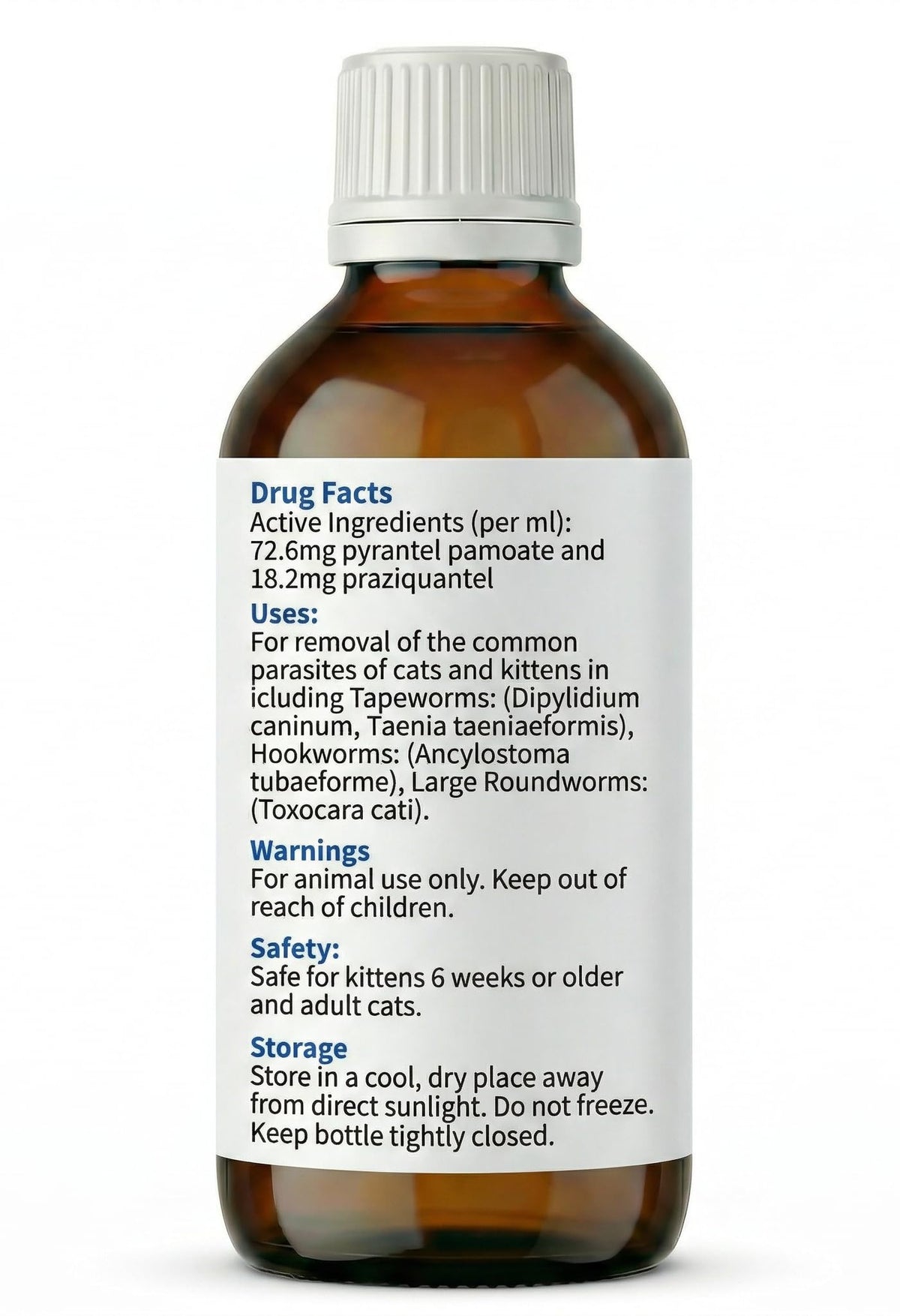 Praziquantel & Pyrantel Pamoate Dewormer Liquid for Cats and Kittens 100 mL D800595