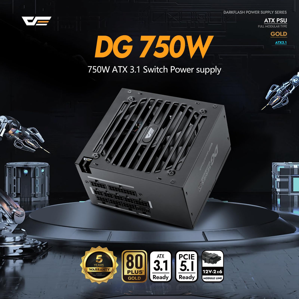 750W 80 Plus Gold ATX 3.1 PCIe 5.1 PC Power Supply, Black C22799