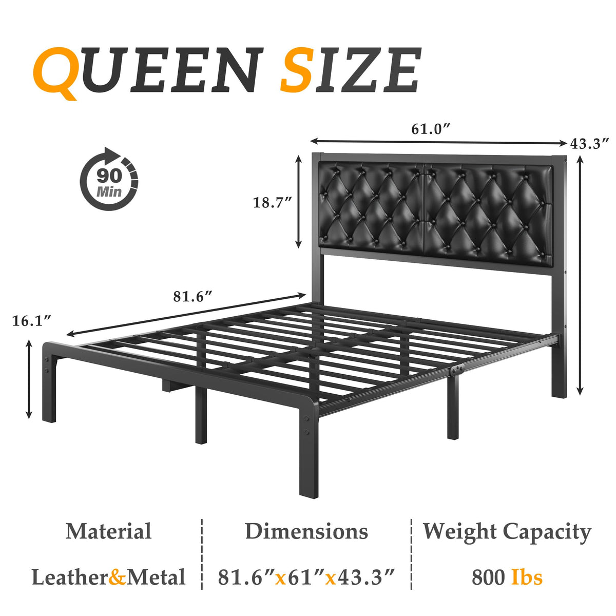 Queen Upholstered Button Tufted Bed Frame with Storage I960