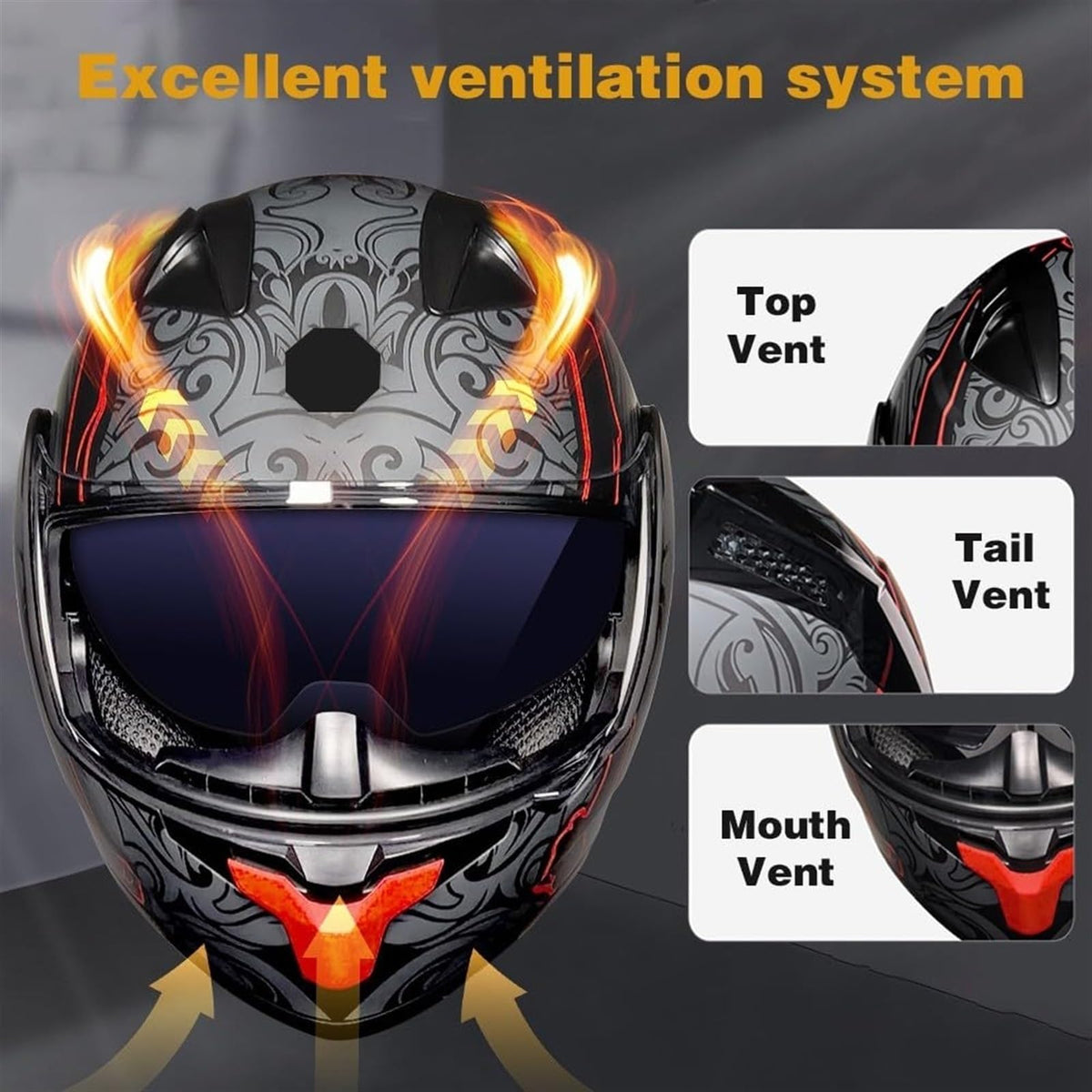 Bluetooth Modular Flip Up Full Face Motorcycle Helmet with Dual Visor X50799