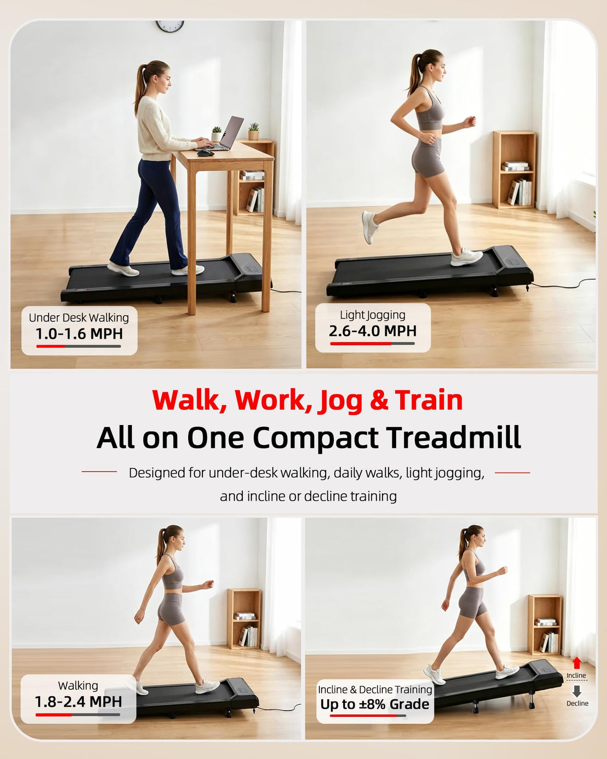Under Desk Treadmill with 8% Incline L4858
