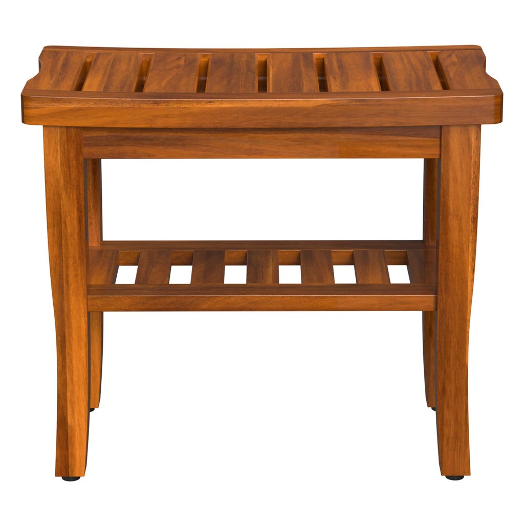 Teak Wood Shower Bench Stool with Storage Shelf I999364