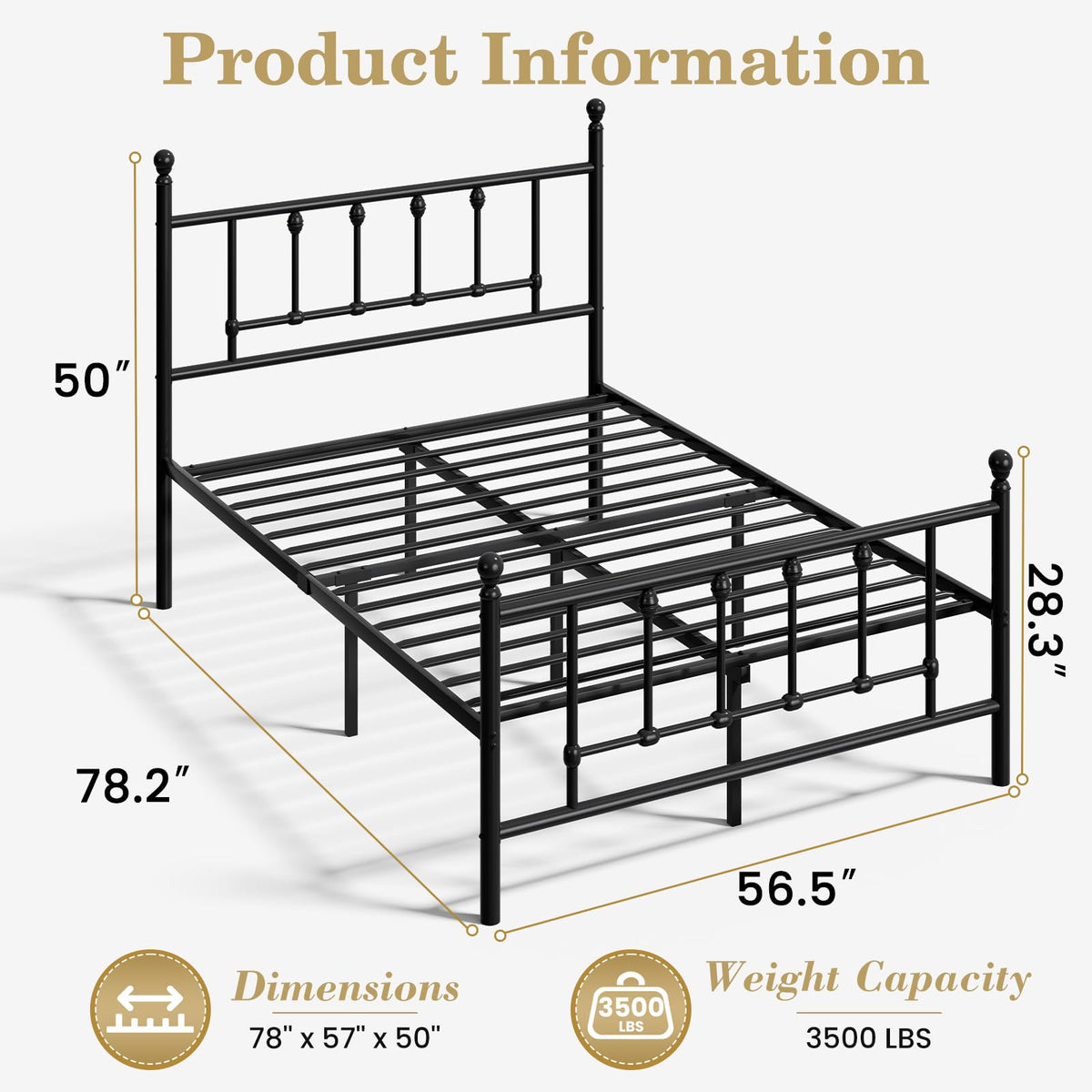14 Inch Full Size Victorian Metal Platform Bed Frame with Headboard and Footboard G101545