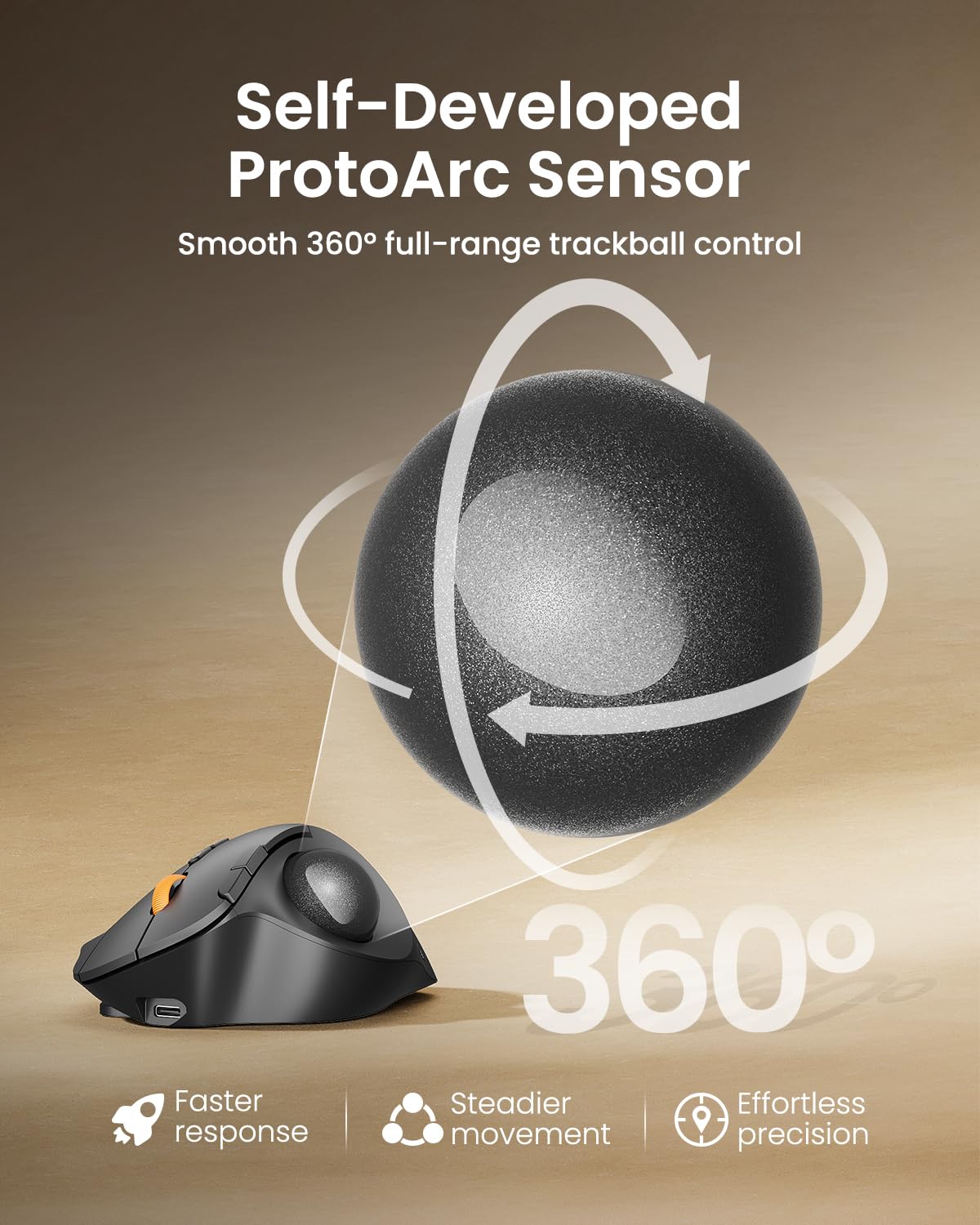 Wireless Trackball Mouse, Adjustable Angle, Gray O272312
