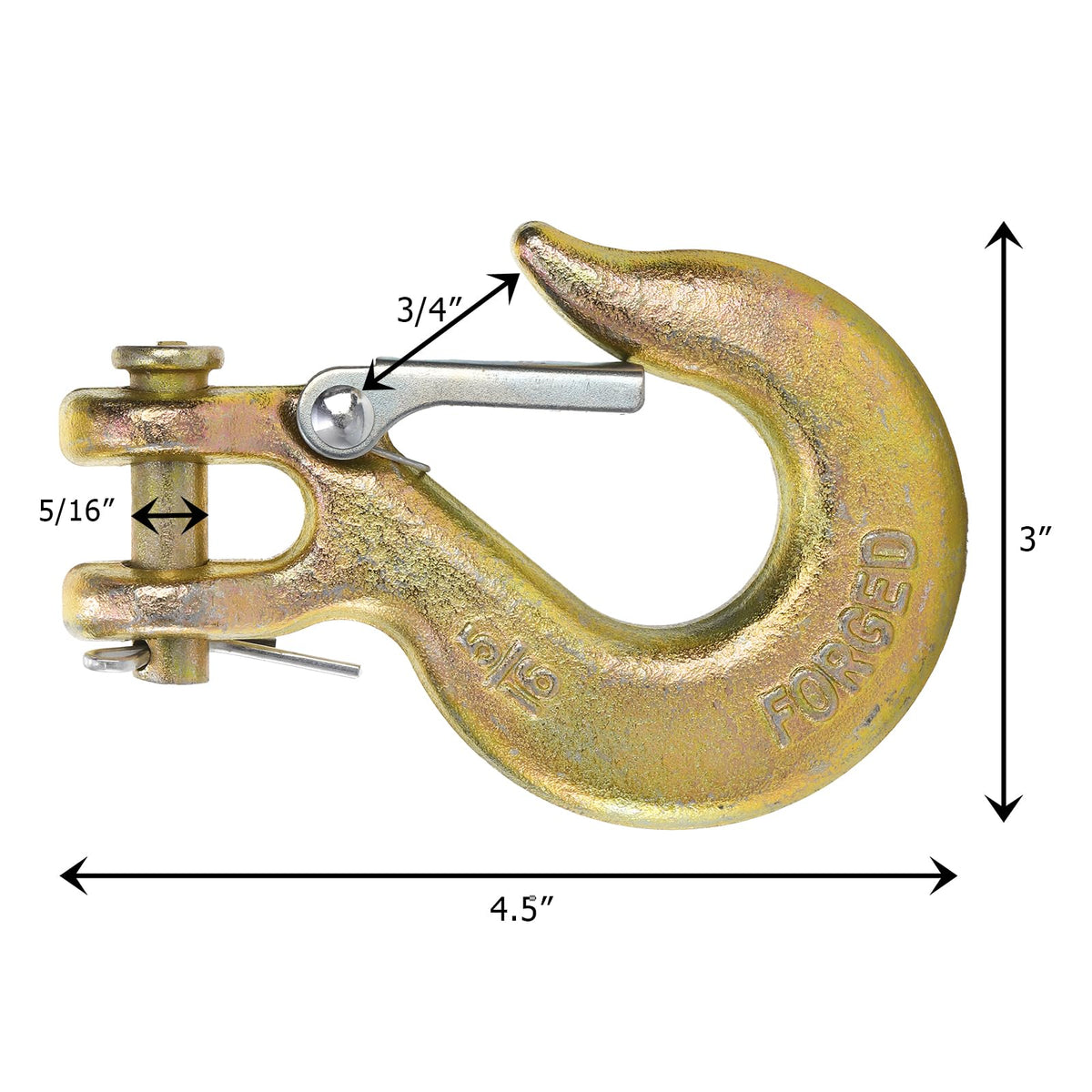 5/16 Inch Forged Steel Clevis Slip Hook with Latch, 14000 Lb Capacity V167948