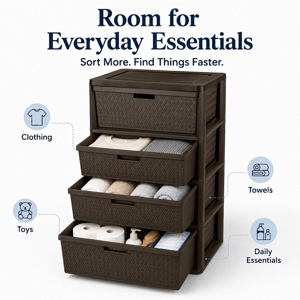4 Drawer Brown Plastic Storage Tower K9775