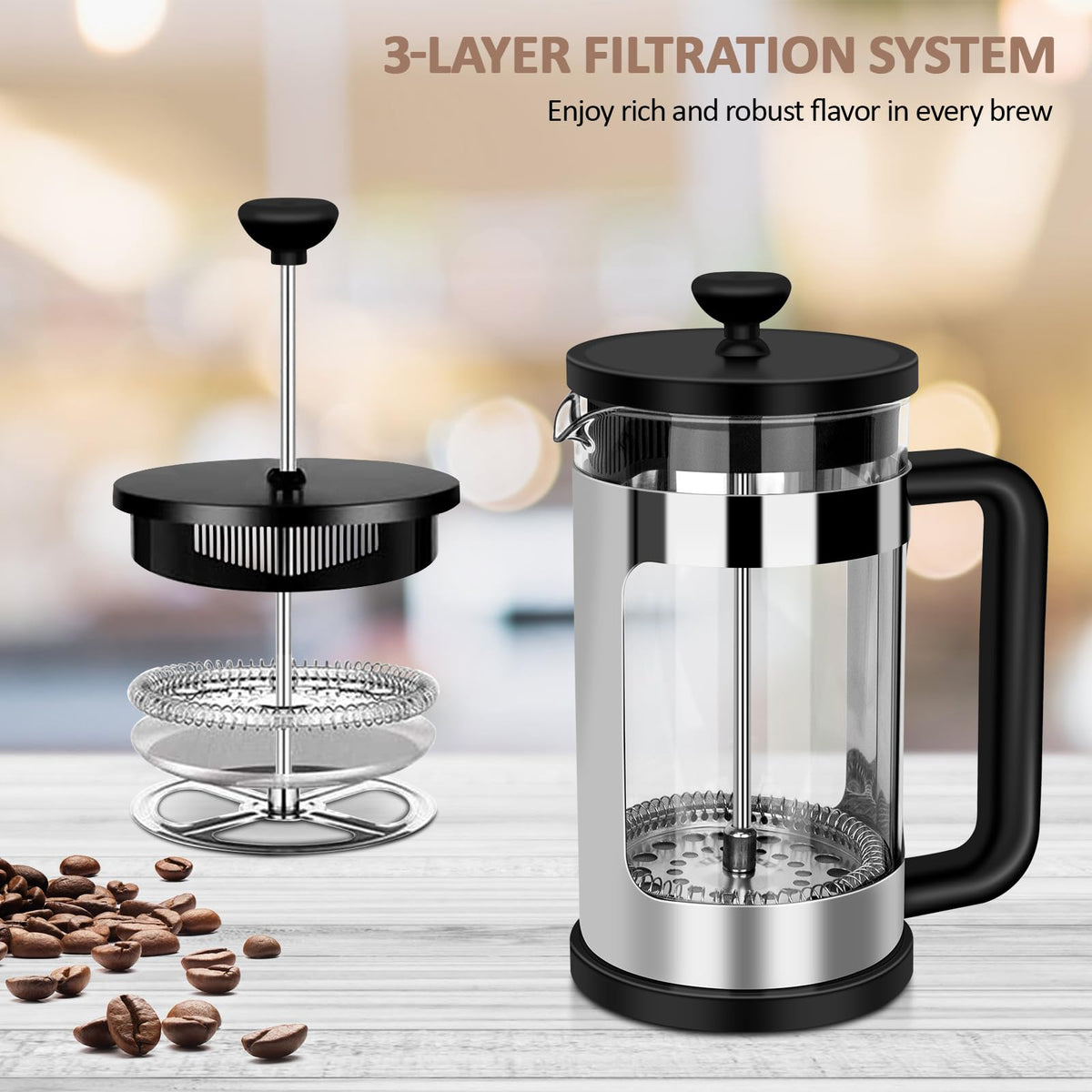 French Press Coffee Maker 12 Oz Borosilicate Glass L883