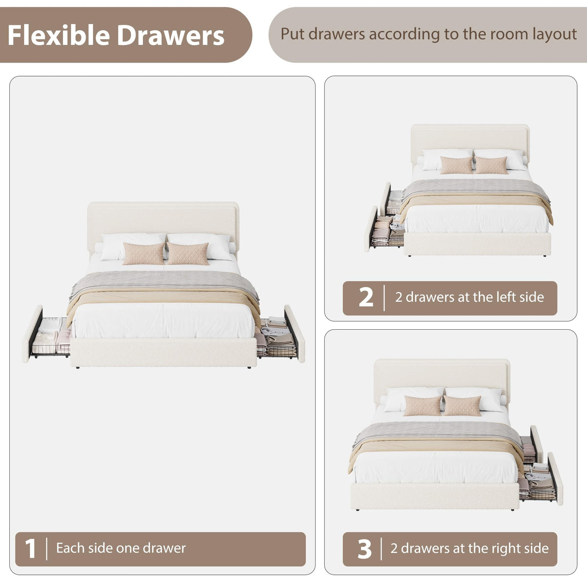 Queen Size Bed Frame with 2 Storage Drawer E54110