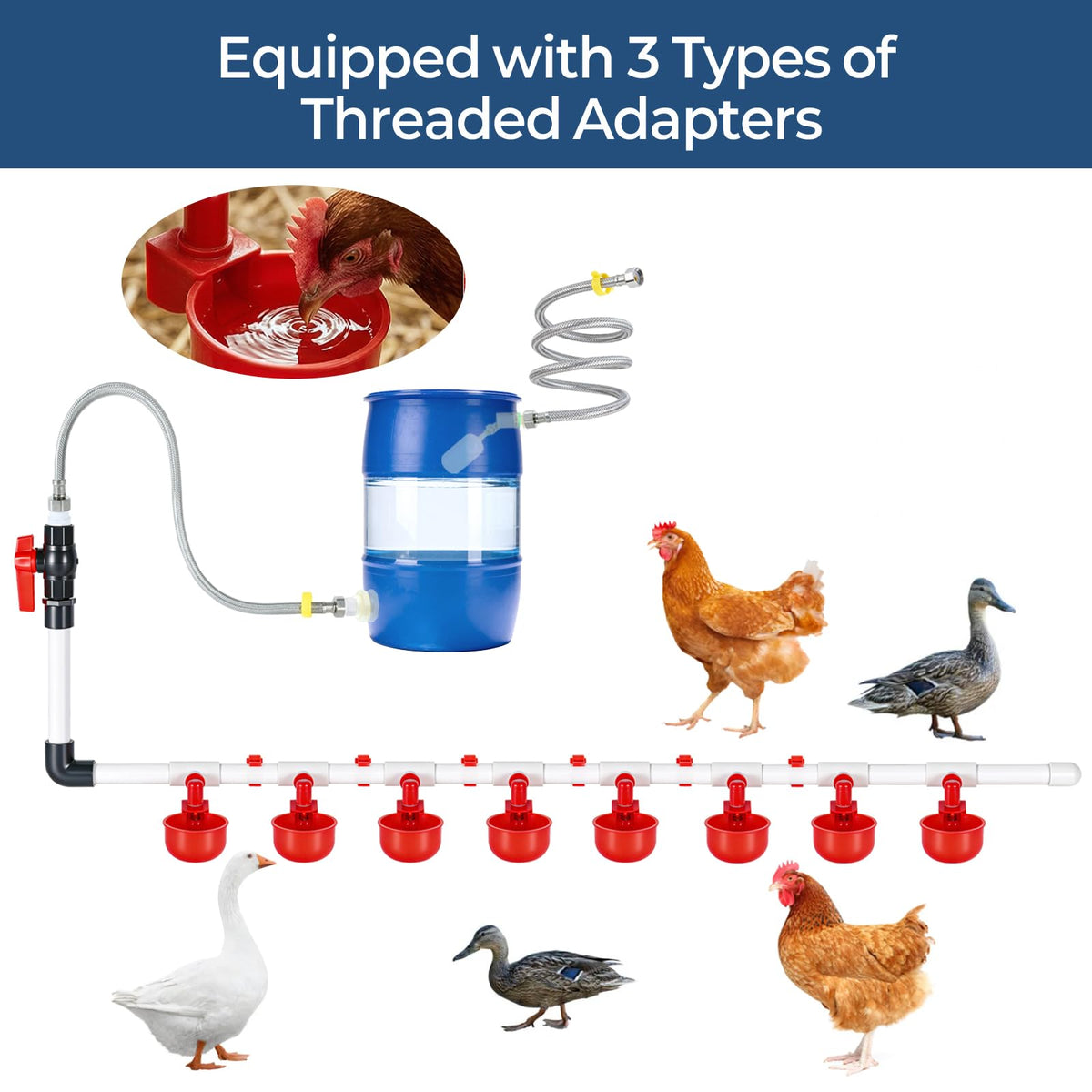 57 Pcs Automatic Chicken Waterer System Set with 8 Water Cups I237000
