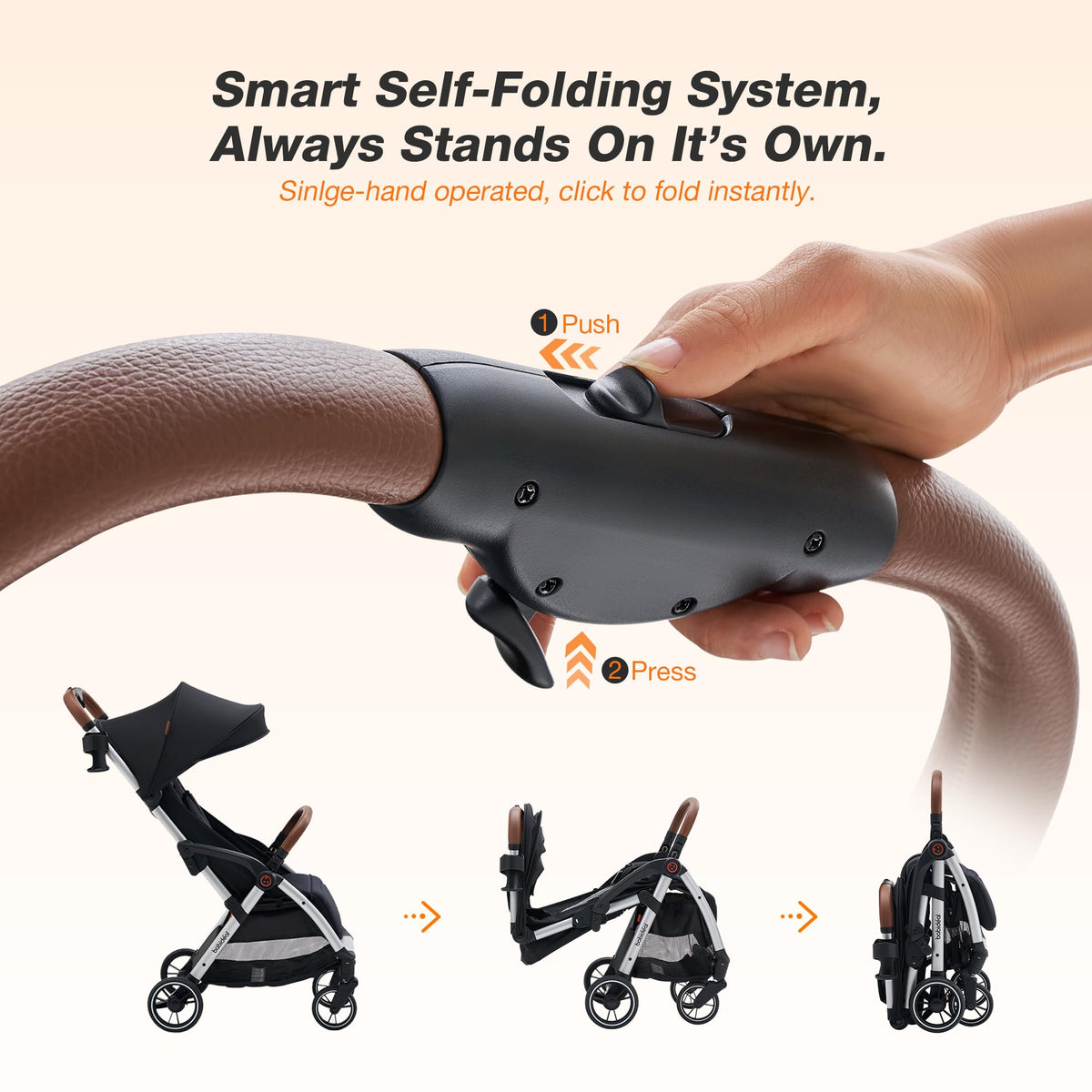Lightweight Self-Folding Baby Stroller with Canopy and Cup Holder Q4627