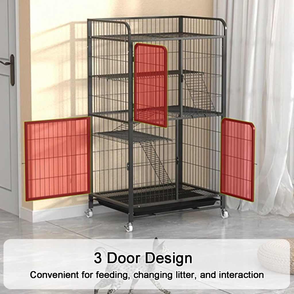 4 Tiers Metal Wire Cat Cage with Wheels Y767