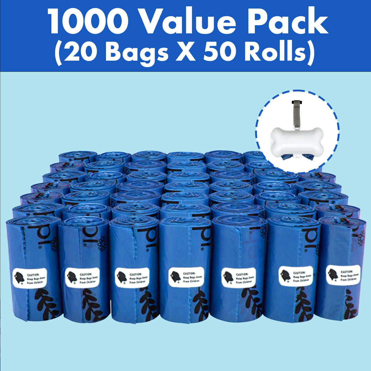 1000 Count Dog Poop Waste Bags with Dispenser S524