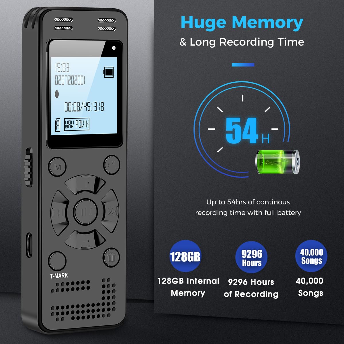 128GB Digital Voice Recorder with Playback D1527