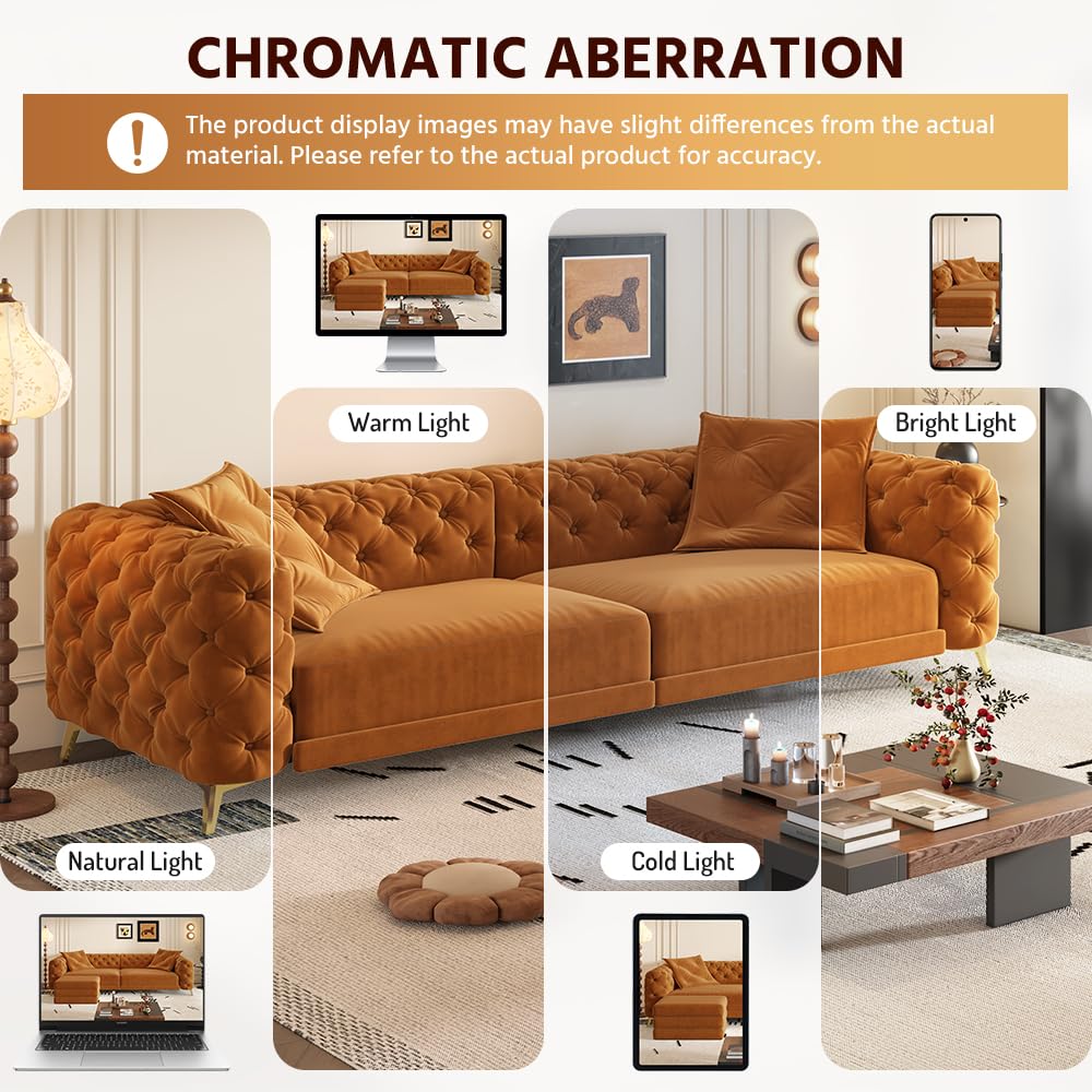 Orange Velvet Convertible Sleeper Sofa with Ottoman J949000