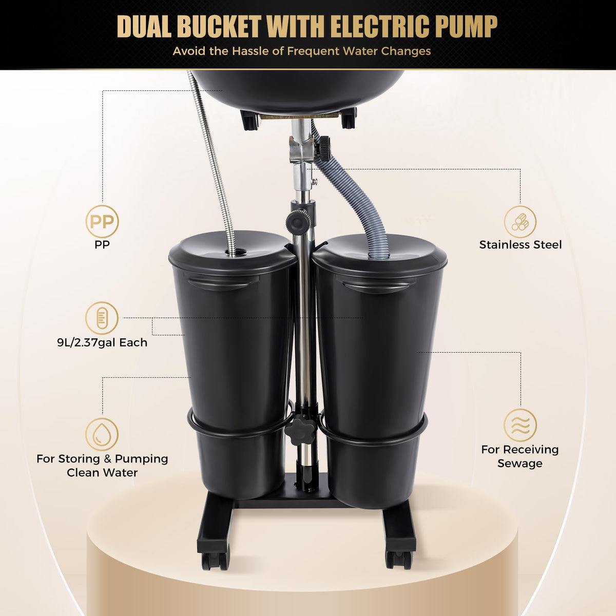 Portable Shampoo Bowl Hair Washing Sink with Electric Pump and 2 Water Tanks J71073