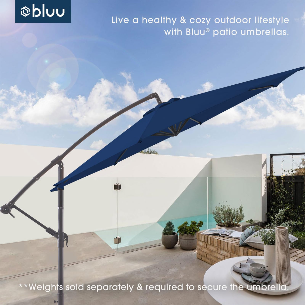 10 FT Navy Blue Patio Offset Umbrella X698037